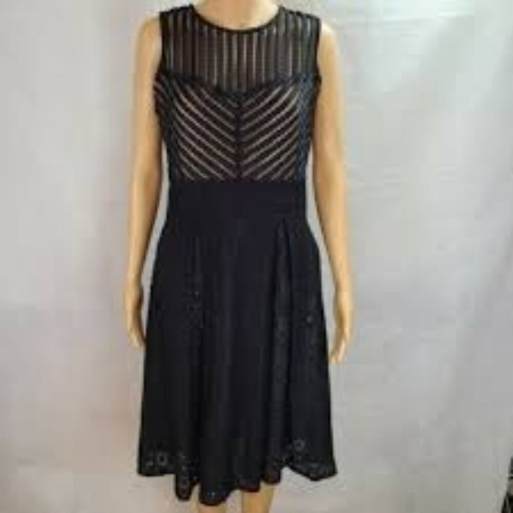 New York & Company Women's (XL) Black & Beige Lace Fit and Flare Dress